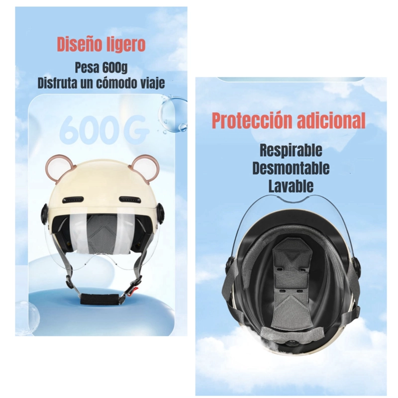 CASCO BICICLETA REGULABLE CON MICA PARA NIÑOS CREMA - 6