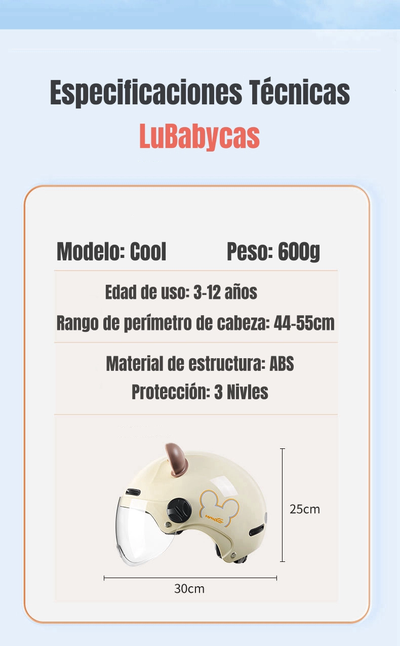 CASCO BICICLETA REGULABLE CON MICA PARA NIÑOS CREMA - 8