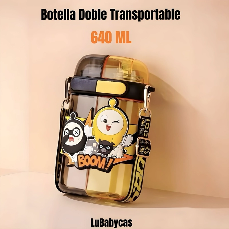 BOTELLA DE AGUA DOBLE NIÑOS INFANTIL 640ML ROSADA LUBABYCAS - 2