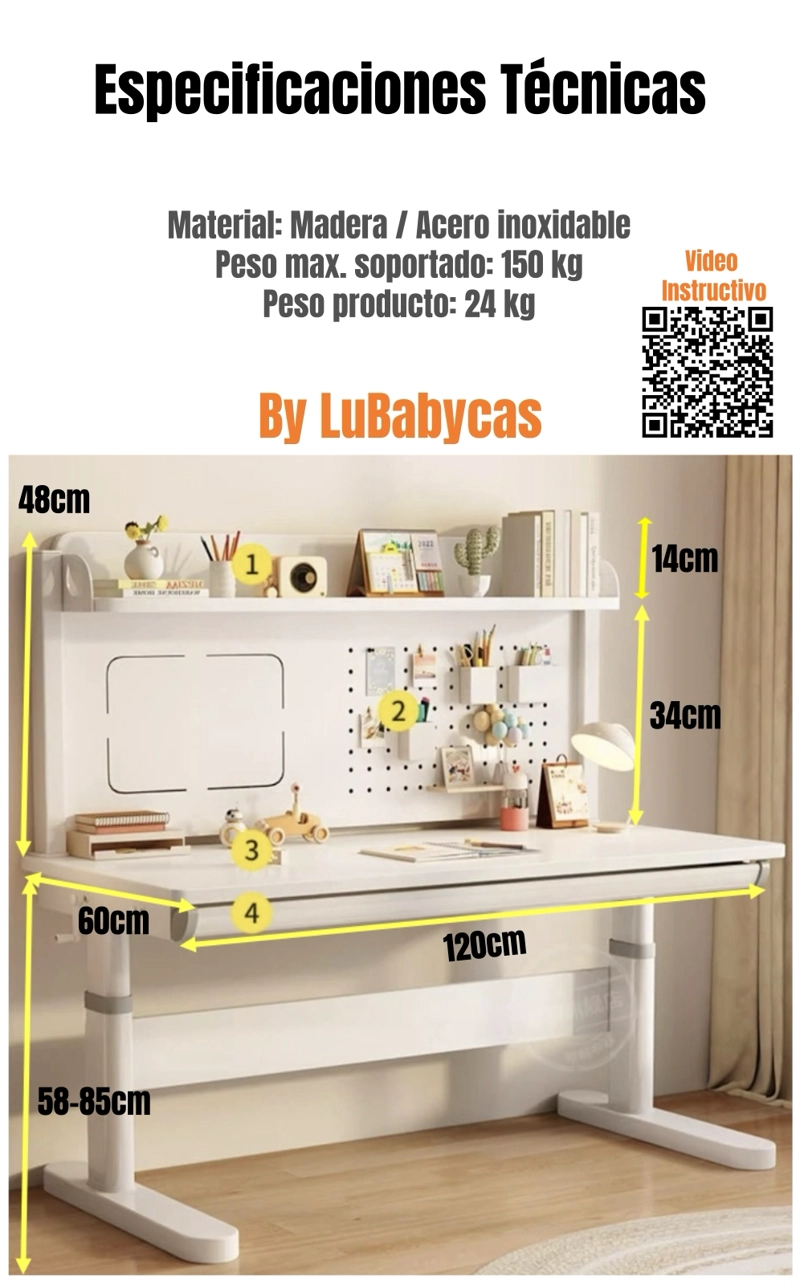ESCRITORIO LUBABYCAS INFANTIL CON ESTANTE ORGANIZADOR 120CM - 8