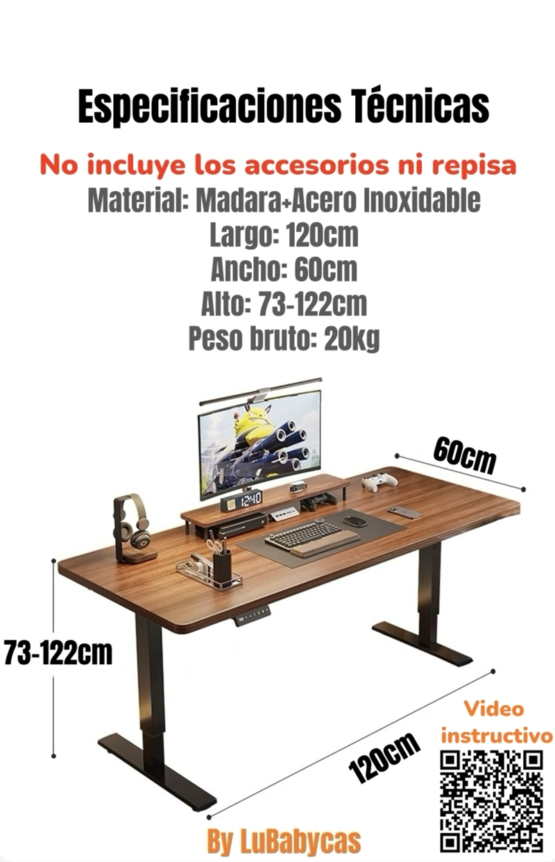 ESCRITORIO ELE CTRICO REGULABLE ACCESORIOS 120CM LUBABYCAS - 3