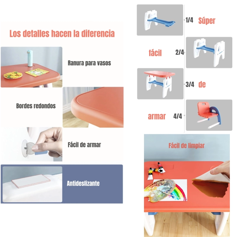 MESA CON SILLA MONTESSORI PARA NIÑOS 4 EN 1 LUBABYCAS - 6