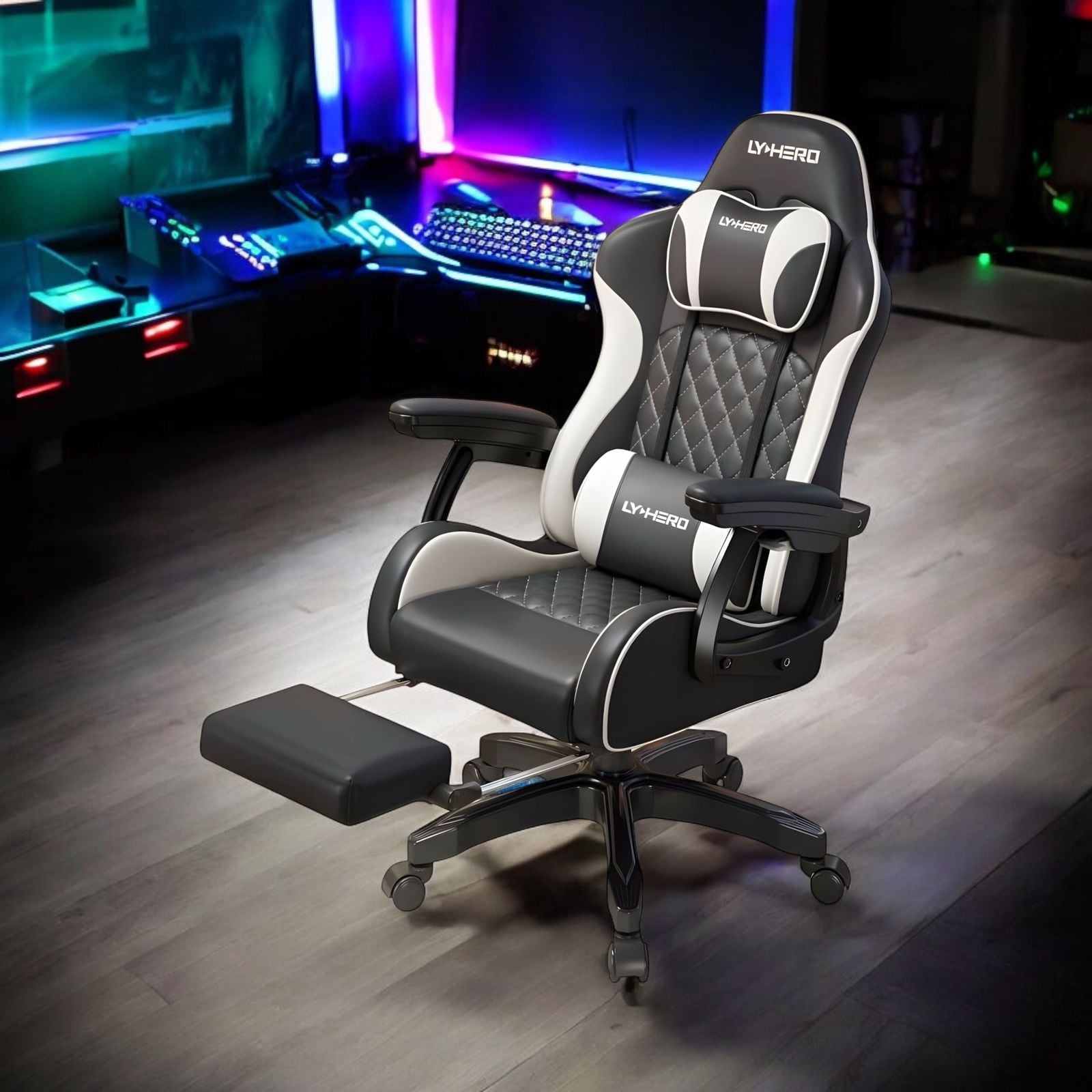 SILLA GAMER ERGONOMICA RECLINABLE CON REPOSAPIES NEGRA - 2