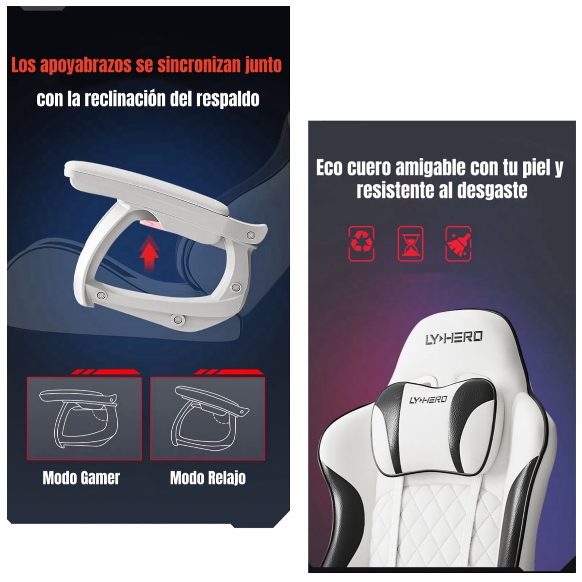 SILLA GAMER ERGONOMICA RECLINABLE CON REPOSAPIES NEGRA - 6