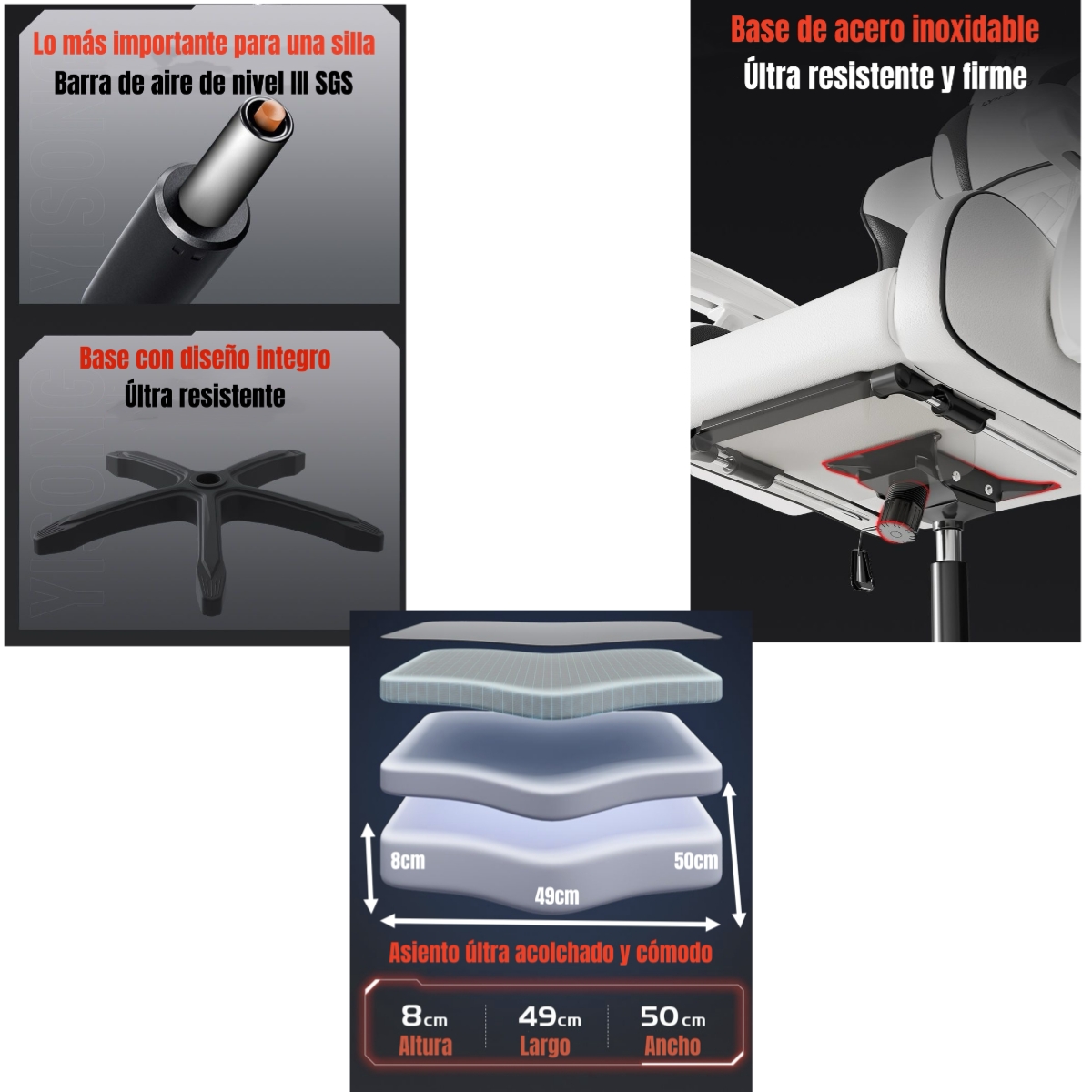 SILLA GAMER ERGONOMICA RECLINABLE CON REPOSAPIES NEGRA - 7