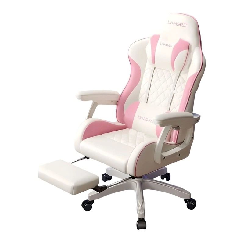 SILLA GAMER ERGONOMICA RECLINABLE CON REPOSAPIES ROSADA - 1