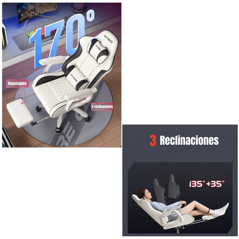 SILLA GAMER ERGONOMICA RECLINABLE CON REPOSAPIES ROSADA - 5