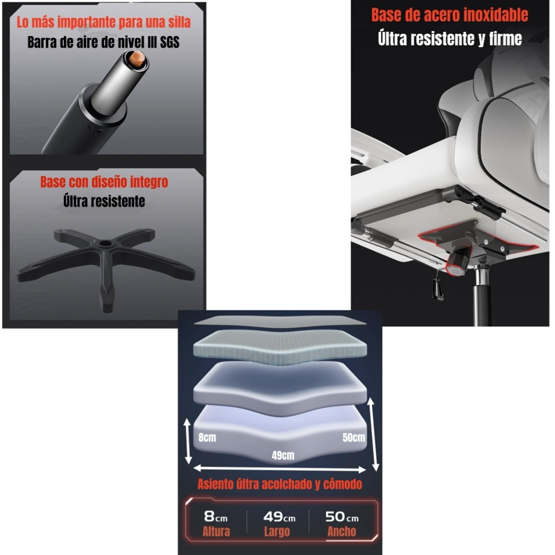 SILLA GAMER ERGONOMICA RECLINABLE CON REPOSAPIES ROSADA - 7