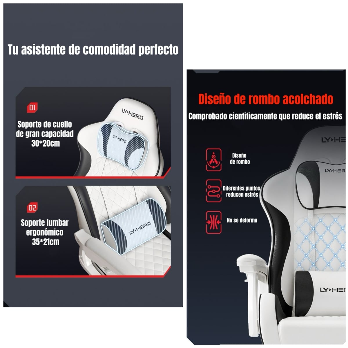SILLA GAMER ERGONOMICA RECLINABLE CON REPOSAPIES BLANCA - 4