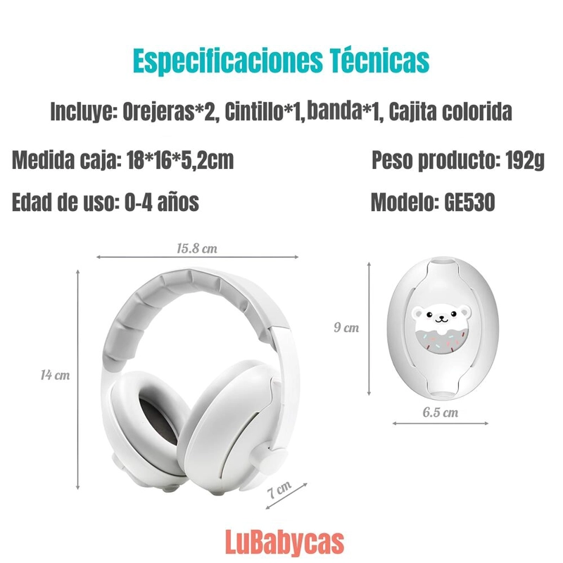 OREJERAS LUBABYCAS GE530 ANTIRUIDO AURICULARES 2 EN 1 BLANCO - 6