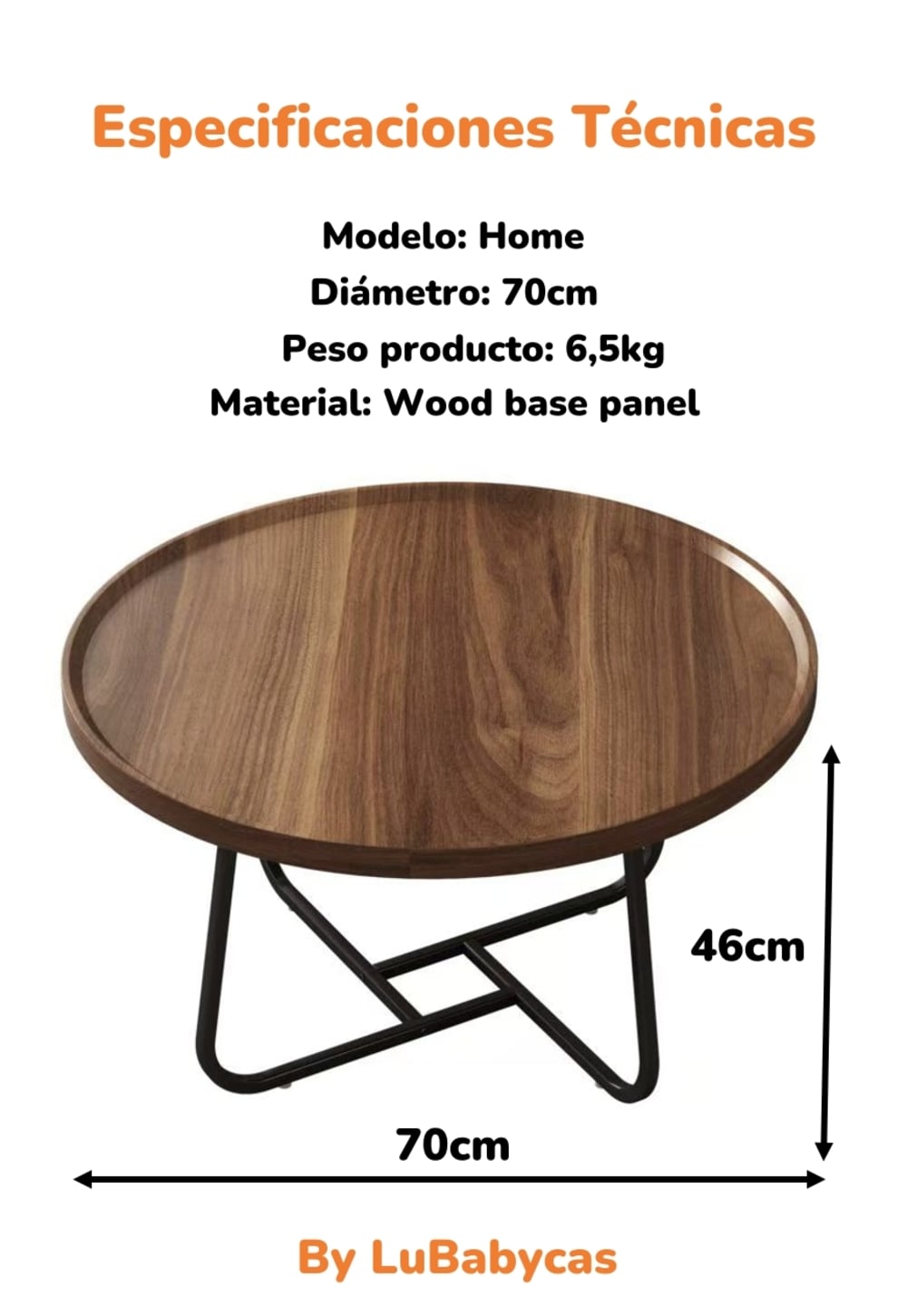 MESA CENTRO LUBABYCAS Q70 CAFE REDONDA 70CM - 8