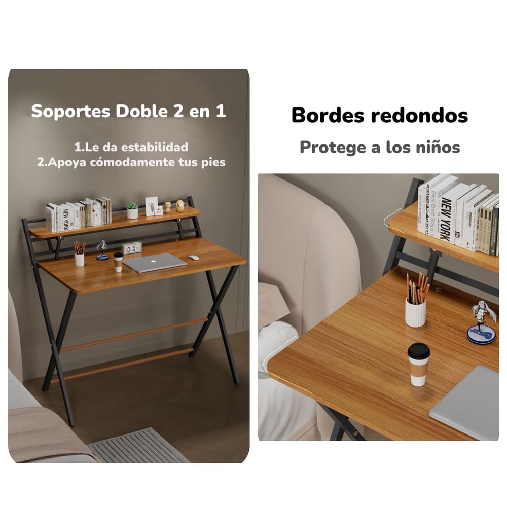 ESCRITORIO LUBABYCAS WHEAT PLEGABLE 100X50X93CM CON REPISA ACERO - 7