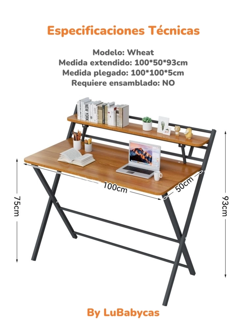 ESCRITORIO LUBABYCAS WHEAT PLEGABLE 100X50X93CM CON REPISA ACERO - 8
