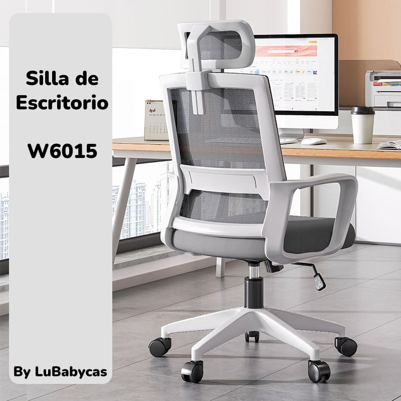 SILLA ESCRITORIO LUBABYCAS W6015 ACERO INOXIDABLE BLANCO CON APOYA CABEZA - 2