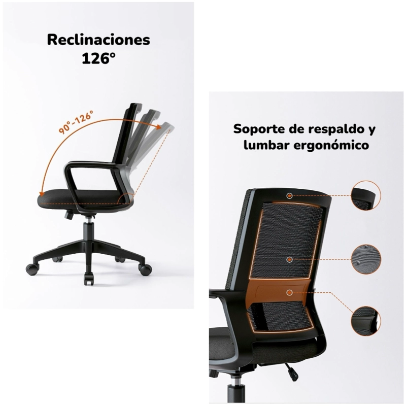 SILLA ESCRITORIO LUBABYCAS W6015 ACERO INOXIDABLE BLANCO CON APOYA CABEZA - 4