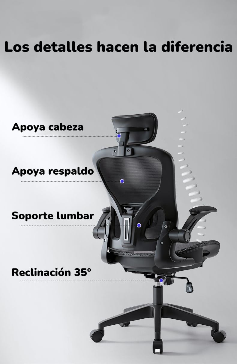 SILLA ESCRITORIO LUBABYCAS W901 ACERO INOXIDABLE GRIS CON APOYA CABEZA - 2