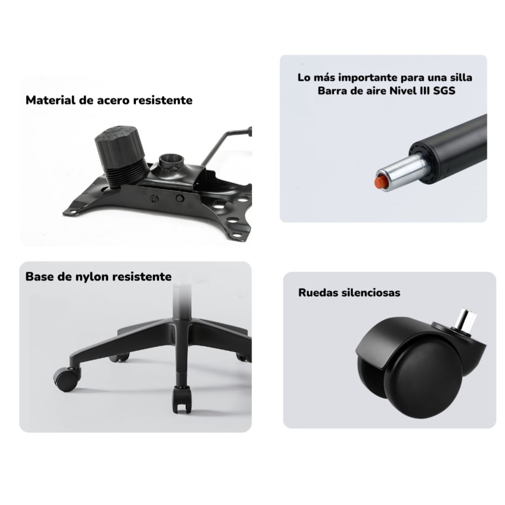 SILLA ESCRITORIO LUBABYCAS W901 ACERO INOXIDABLE GRIS CON APOYA CABEZA - 7