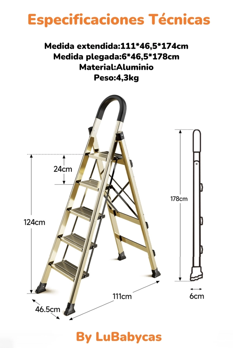 ESCALERA LUBABYCAS ALUMINIO DORADA 5 ESCALONES BY - 8