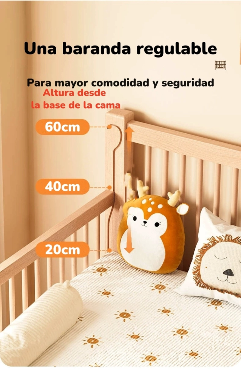 CAMA COLECHO LUBABYCAS PLUS MADERA CAFE 4 LATERALES CON COLCHÓN Y SABANA - 3