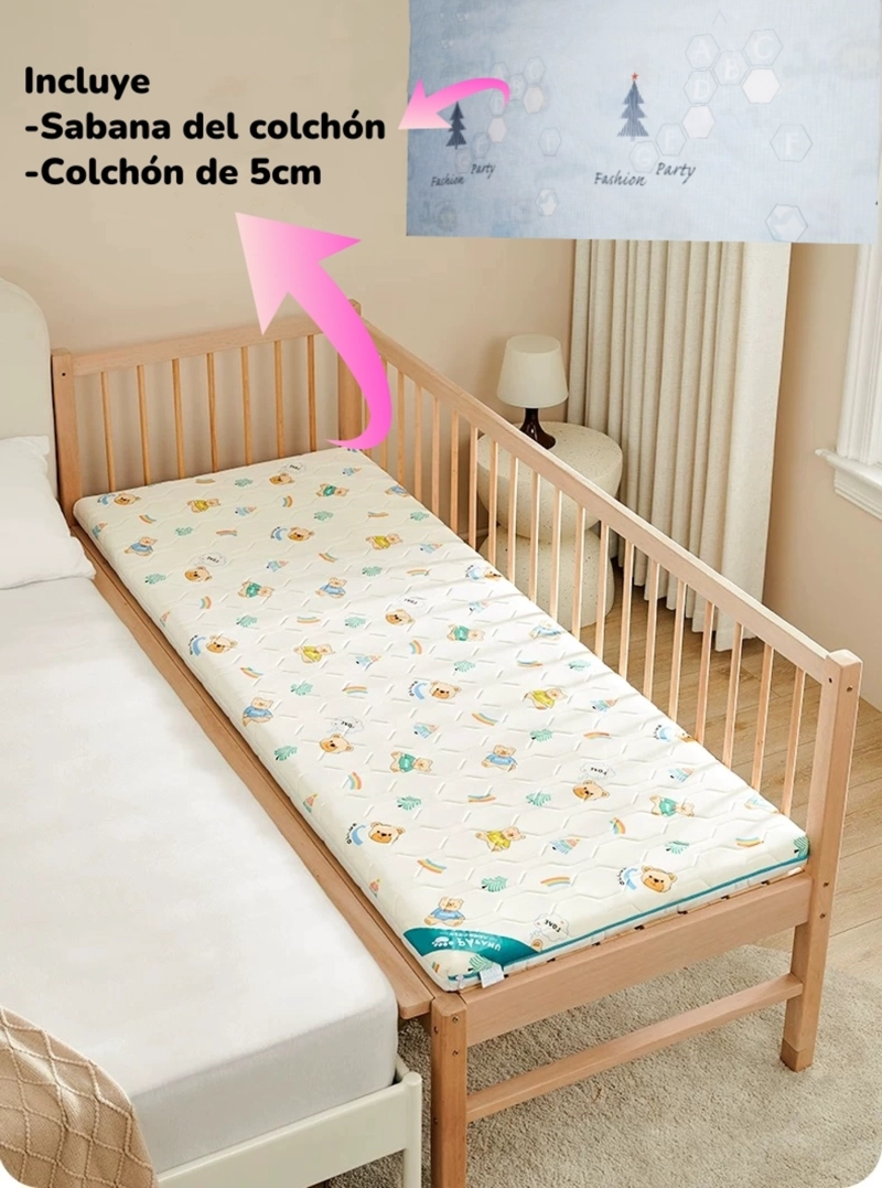 CAMA COLECHO LUBABYCAS PLUS MADERA CAFE 4 LATERALES CON COLCHÓN Y SABANA - 6