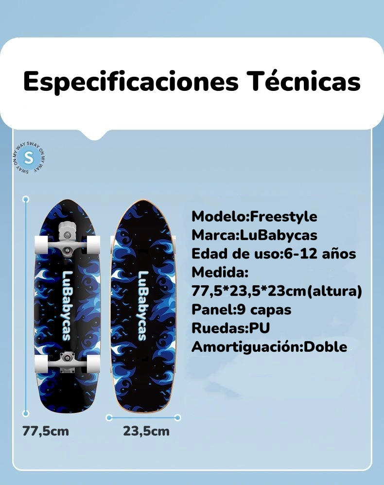 SKATE PATINETA DE MADERA CON LUCES FREESTYLE NEGRA LUBABYCAS - 3