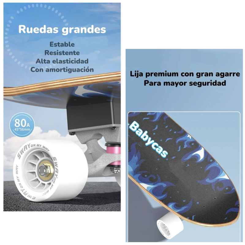 SKATE PATINETA DE MADERA CON LUCES FREESTYLE NEGRA LUBABYCAS - 7
