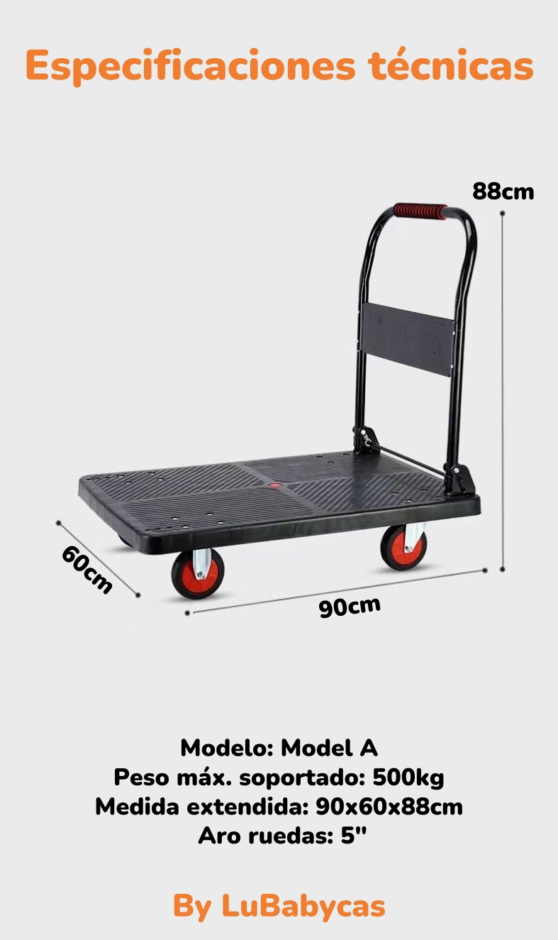 CARRO LUBABYCAS MODEL A CARGA PLEGABLE 500KG 90X60CM BY - 8