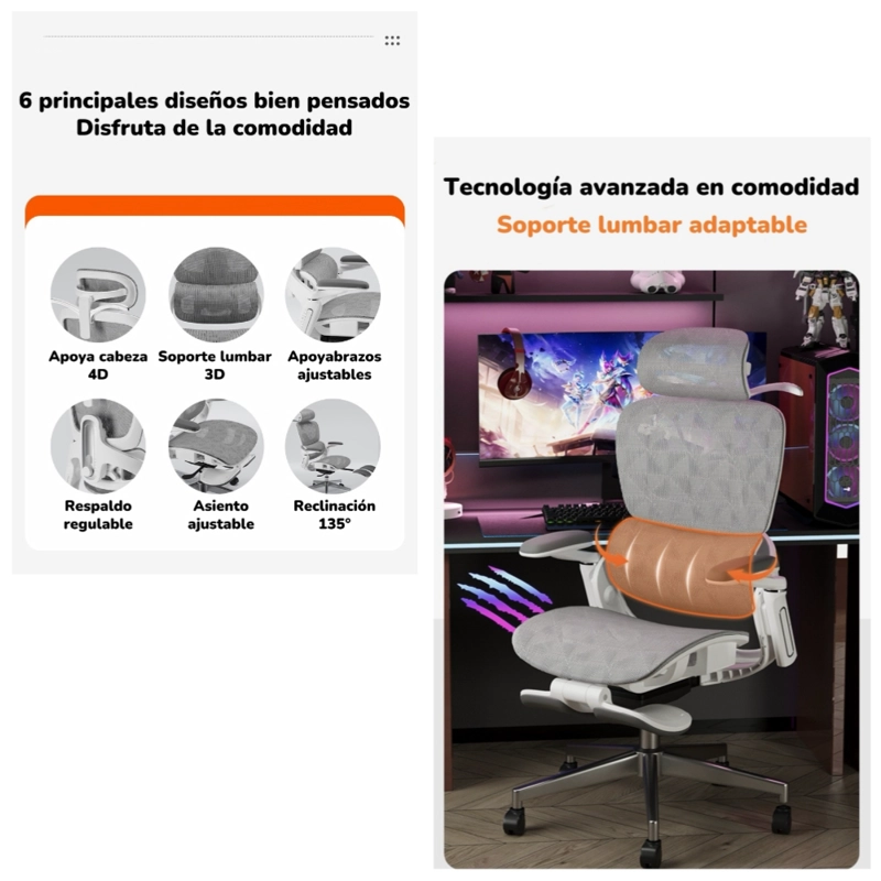 SILLA DE ESCRITORIO ULTRA PREMIUM E05 GRIS LUBABYCAS - 3