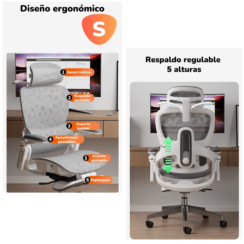 SILLA DE ESCRITORIO ULTRA PREMIUM E05 GRIS LUBABYCAS - 4