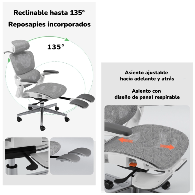 SILLA DE ESCRITORIO ULTRA PREMIUM E05 GRIS LUBABYCAS - 5