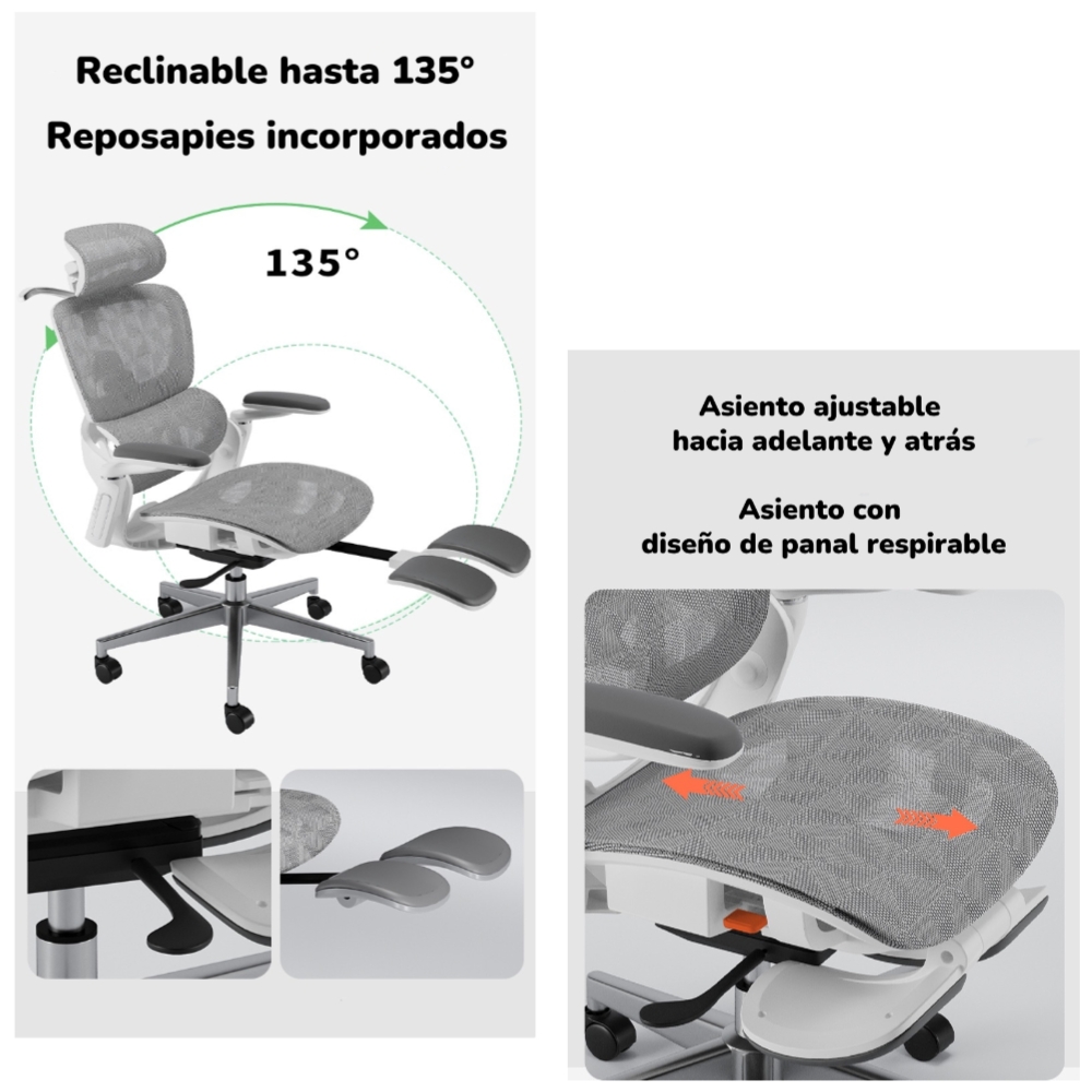 SILLA DE ESCRITORIO ULTRA PREMIUM E05 GRIS LUBABYCAS - 5