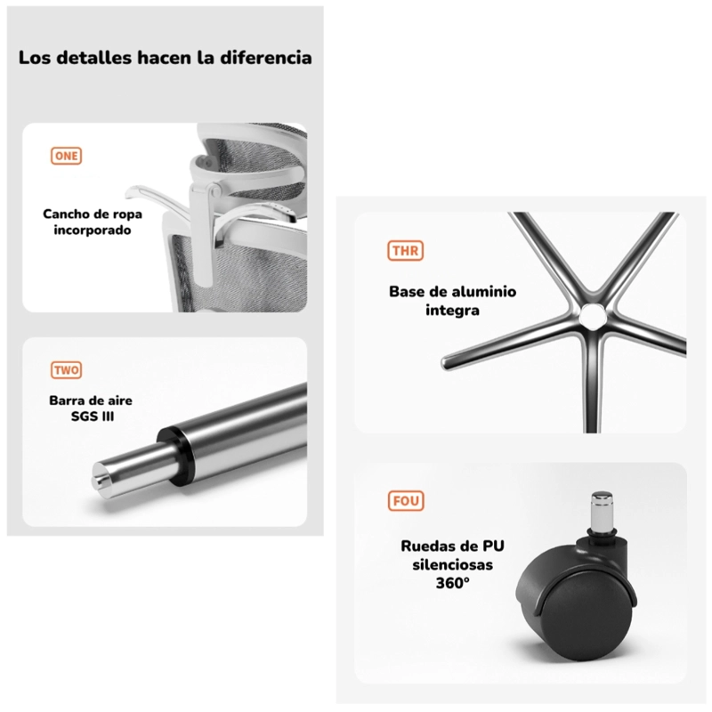 SILLA DE ESCRITORIO ULTRA PREMIUM E05 GRIS LUBABYCAS - 7
