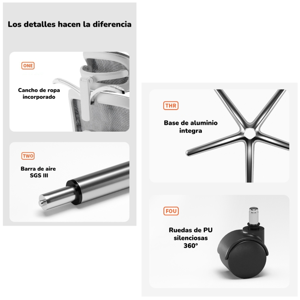 SILLA DE ESCRITORIO ULTRA PREMIUM E05 GRIS LUBABYCAS - 7
