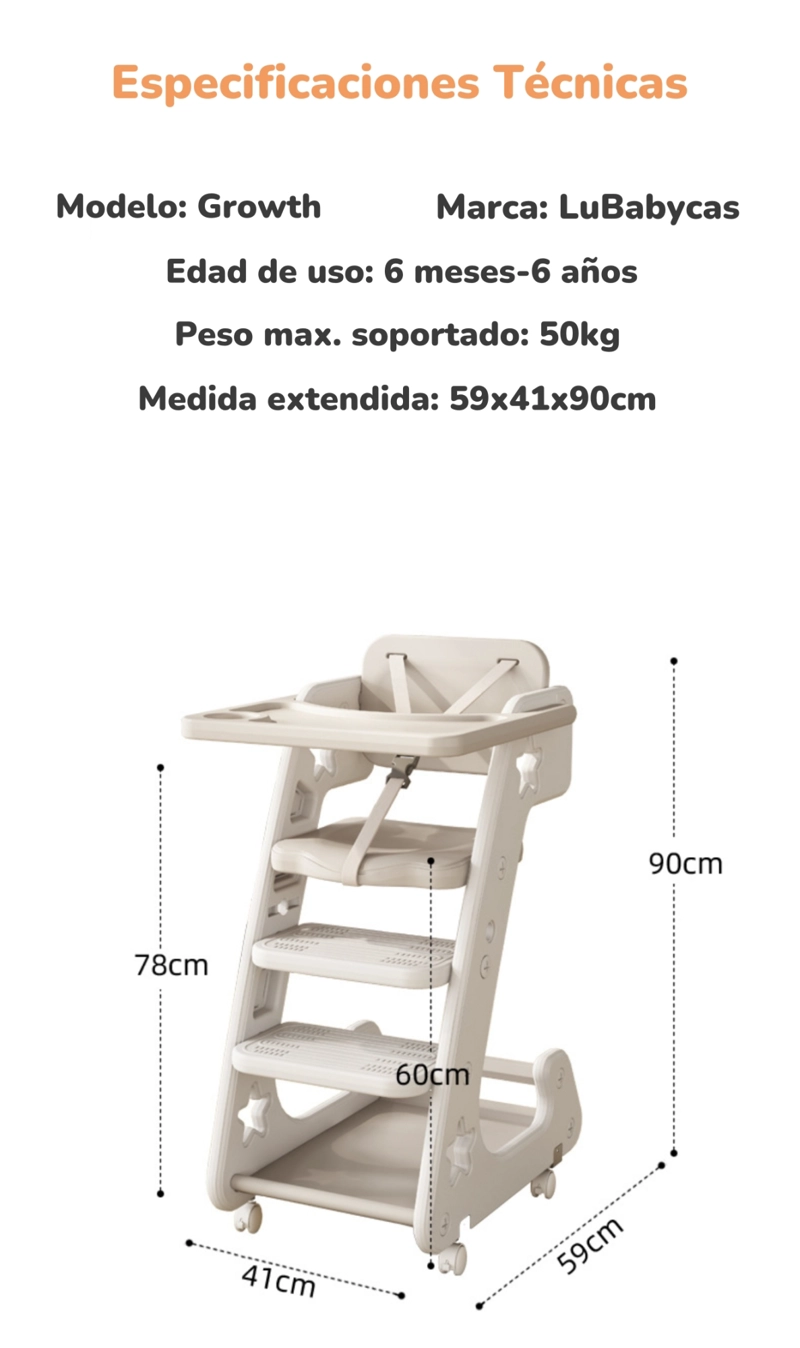 SILLA COMER LUBABYCAS GROWTH GRIS MULTIFUNCIONAL - 8