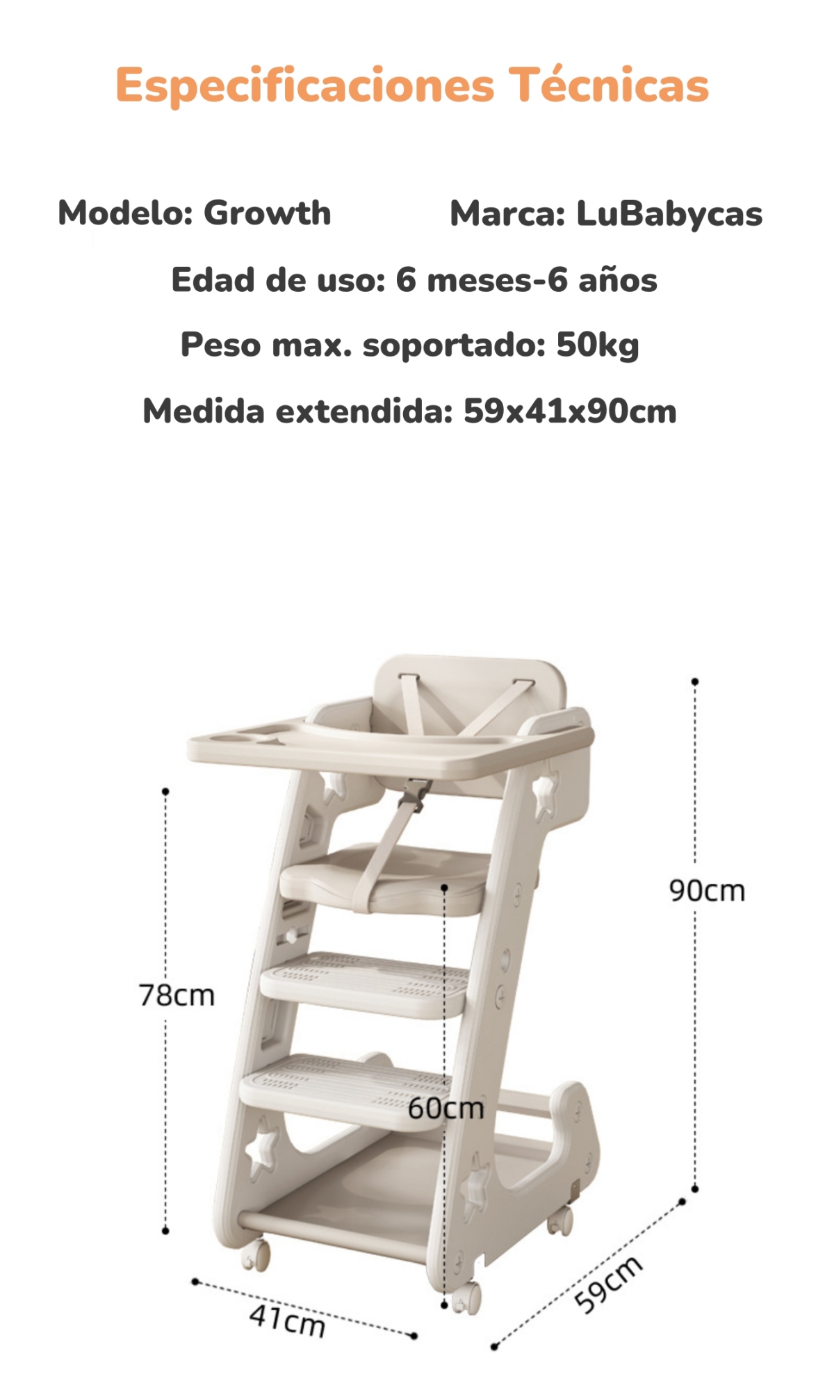 SILLA COMER LUBABYCAS GROWTH GRIS MULTIFUNCIONAL - 8