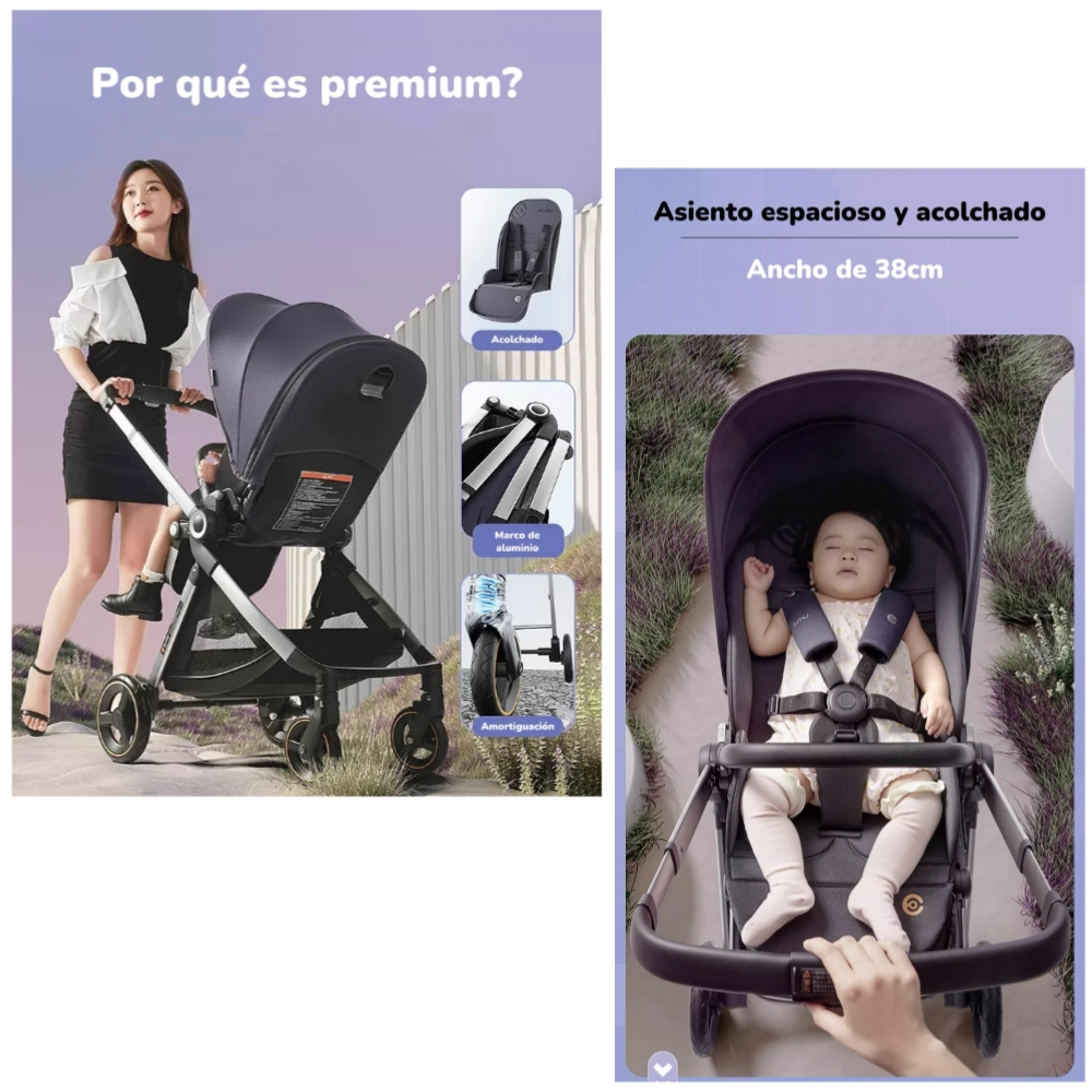 COCHE PASEO LUBABYCAS EMU AZUL ALUMINIO 2 MODOS - 4
