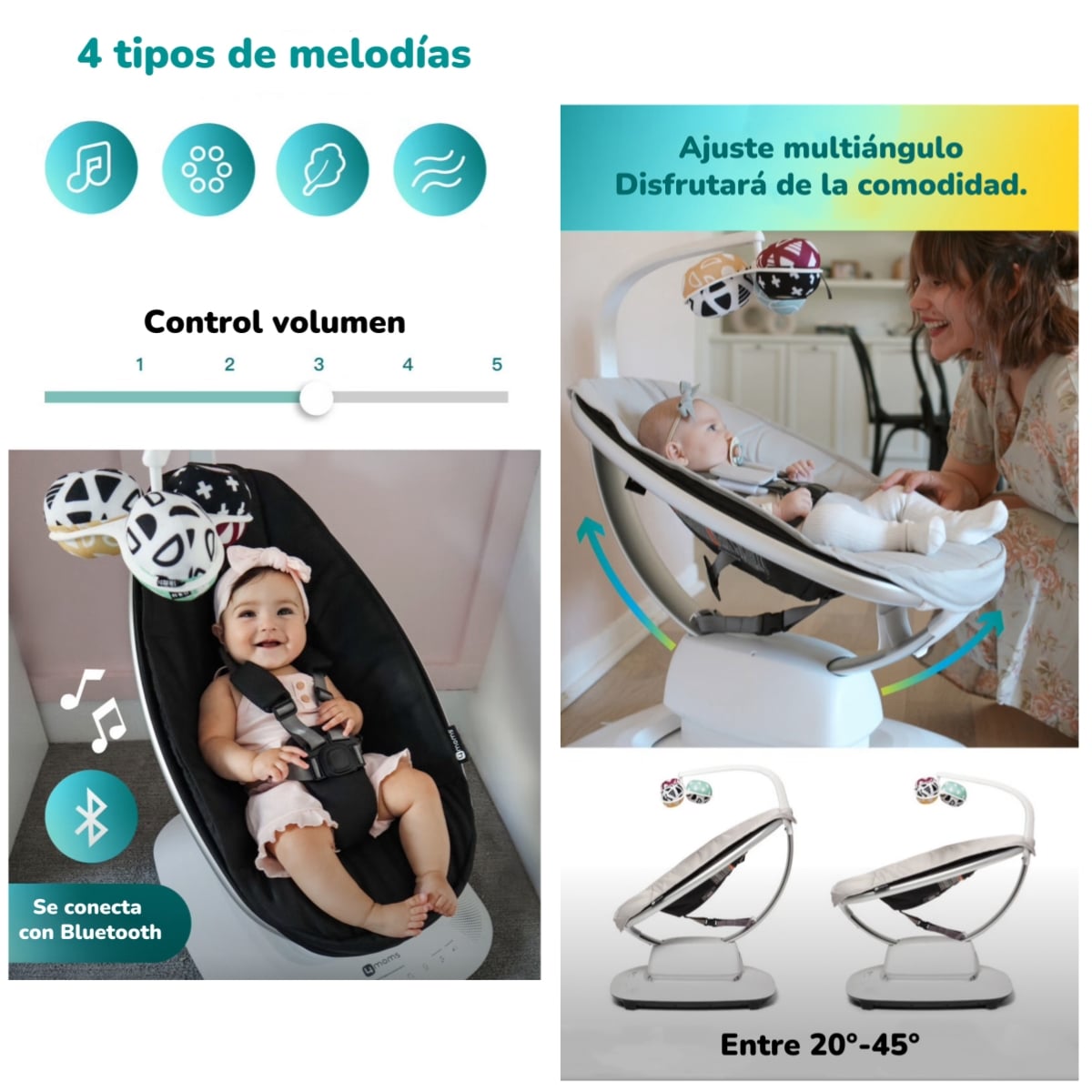 MECEDORA LUBABYCAS ELÉCTRICA CON MELODÍAS BLUETOOTH 4 MOMS GRIS - 4
