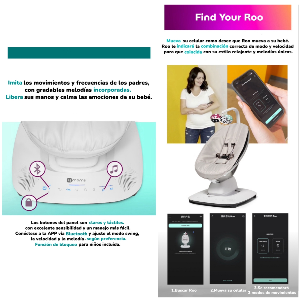 MECEDORA LUBABYCAS ELÉCTRICA CON MELODÍAS BLUETOOTH 4 MOMS GRIS - 7