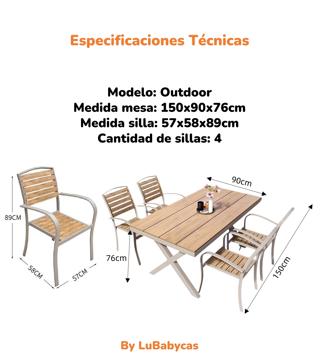 JUEGO DE COMEDOR EXTERIORES 150CM Y 4 SILLAS IMPERMEABLES - 8