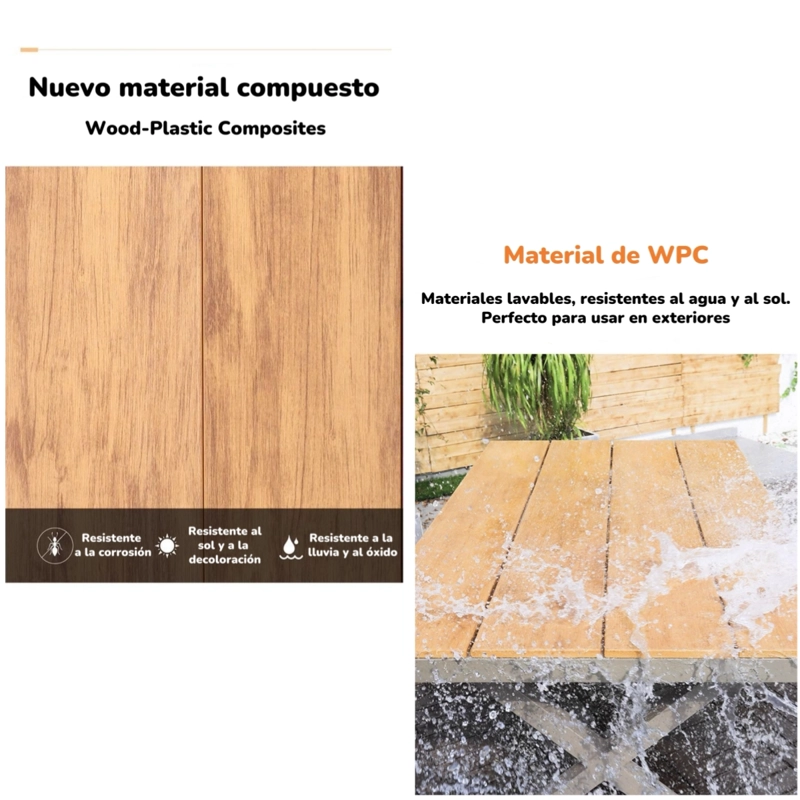 JUEGO DE COMEDOR EXTERIORES 220CM Y 8 SILLAS IMPERMEABLES - 2