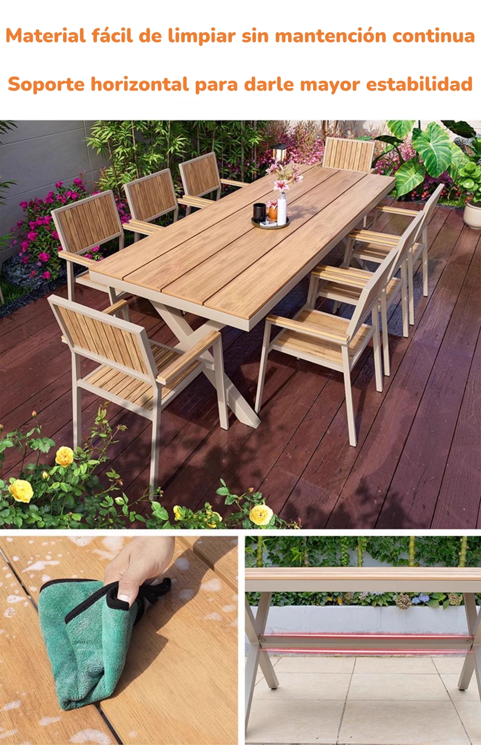 JUEGO DE COMEDOR EXTERIORES 220CM Y 8 SILLAS IMPERMEABLES - 3