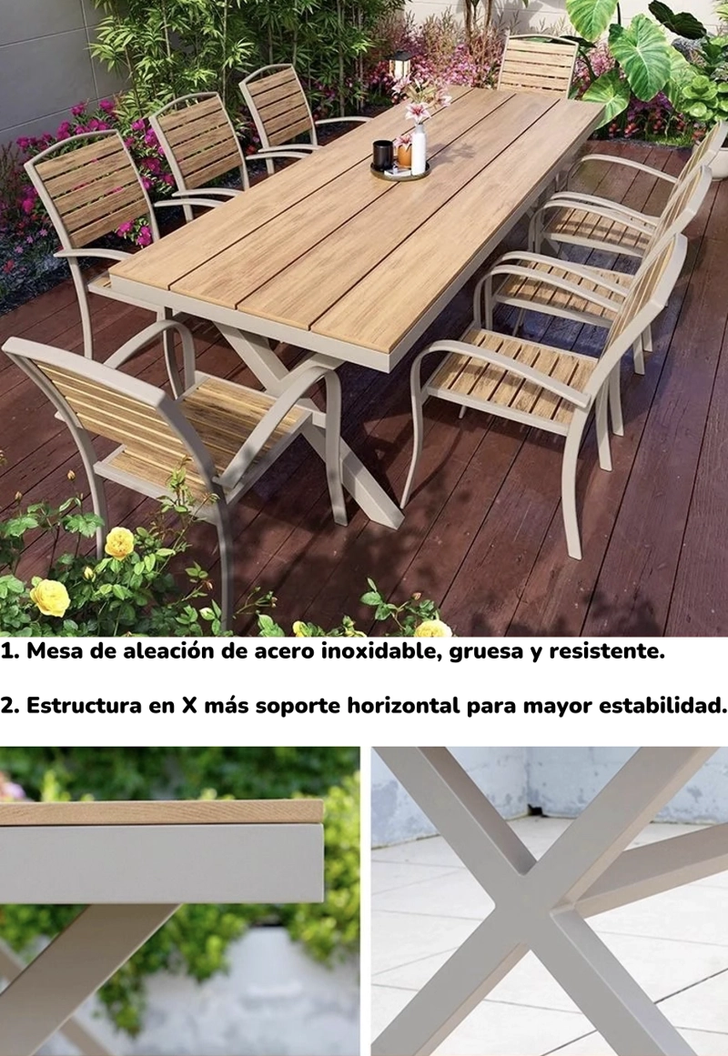 JUEGO DE COMEDOR EXTERIORES 220CM Y 8 SILLAS IMPERMEABLES - 4