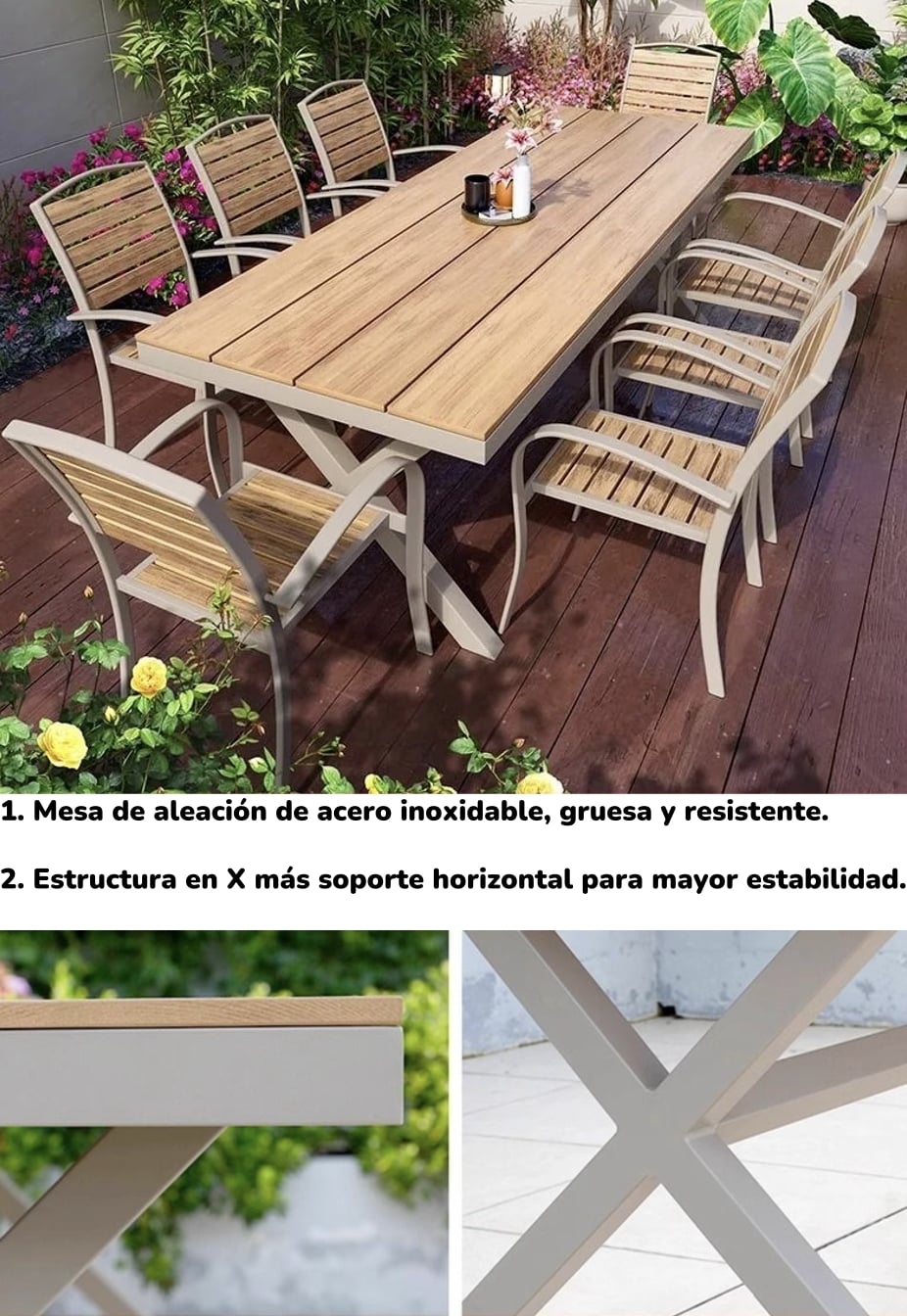 JUEGO DE COMEDOR EXTERIORES 220CM Y 8 SILLAS IMPERMEABLES - 4