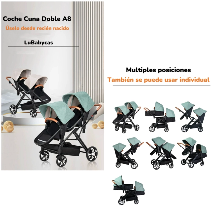 COCHE CUNA LUBABYCAS A8 NEGRO DOBLE MULTIPOSICIONES COMPACTO - 2