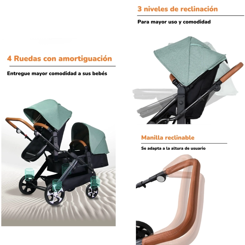 COCHE CUNA LUBABYCAS A8 NEGRO DOBLE MULTIPOSICIONES COMPACTO - 4