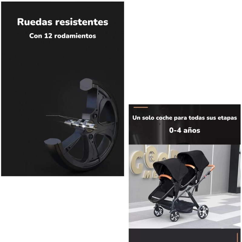 COCHE CUNA LUBABYCAS A8 NEGRO DOBLE MULTIPOSICIONES COMPACTO - 6
