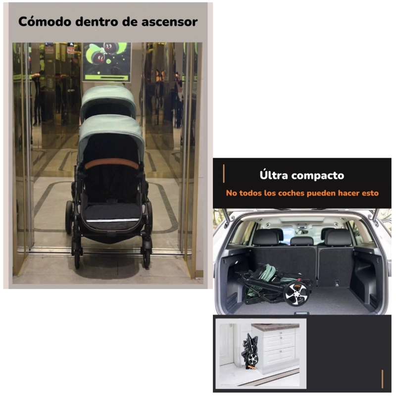 COCHE CUNA LUBABYCAS A8 NEGRO DOBLE MULTIPOSICIONES COMPACTO - 7