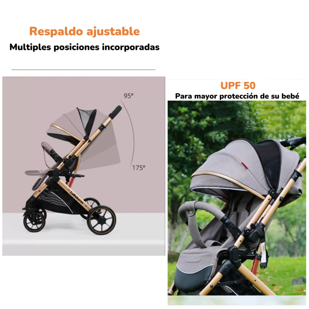 COCHE PASEO LUBABYCAS B1 GRIS REVERSIBLE CON CUBRE PIES - 8