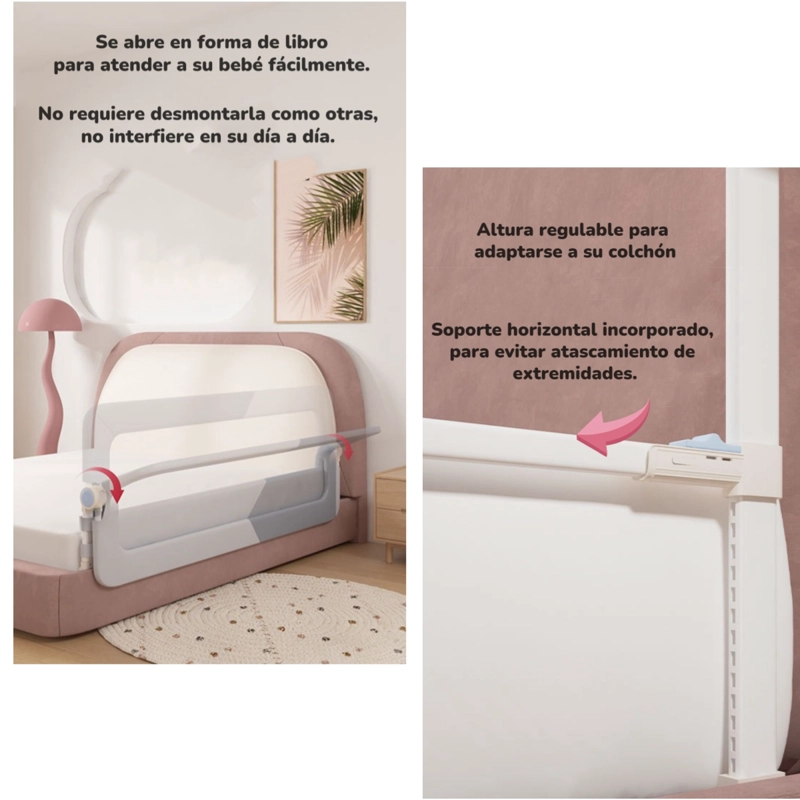 BARANDA CAMA LUBABYCAS PACK 3 PLEGABLE KING PROTECT ACERO INOXIDABLE GRIS - 4
