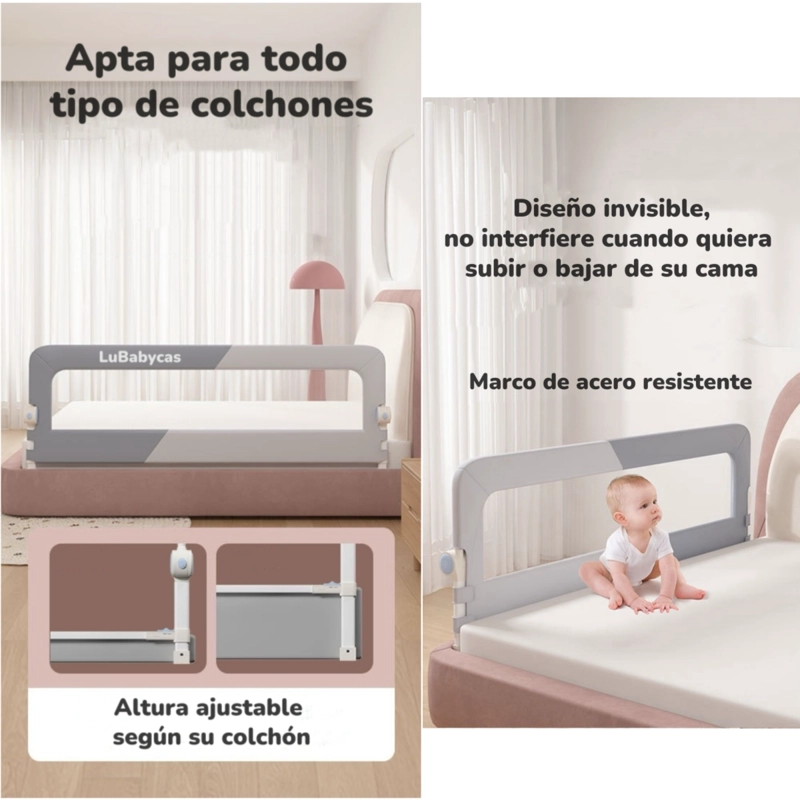 BARANDA CAMA LUBABYCAS PACK 3 PLEGABLE KING PROTECT ACERO INOXIDABLE GRIS - 5